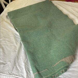 Vintage teal Green Wool Blanket 45”x78”
